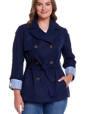 Weatherproof Navy Peacoat XS | Double Breasted Belted Trench Coat Lined